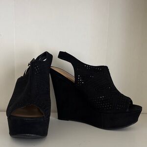 Chinese Laundry Black Peep-Toe Wedges